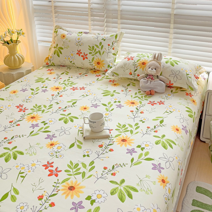 91家纺网 家纺一手货源 找家纺 文黛家居 2025新款时尚印花亲肤床笠单床笠 叶雨情缘