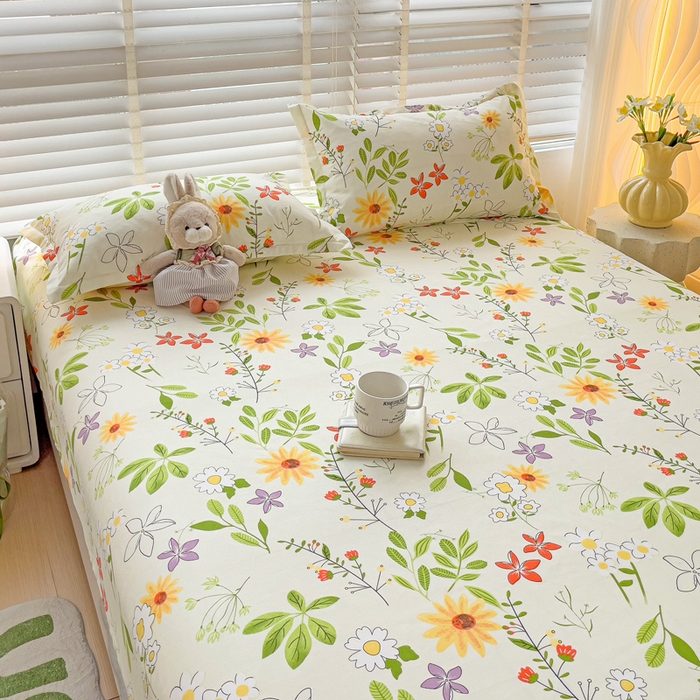 91家纺网 家纺一手货源 找家纺 文黛家居 2025新款时尚印花亲肤床笠单床笠 叶雨情缘