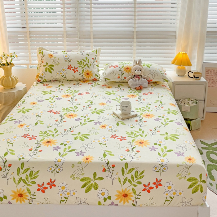 91家纺网 家纺一手货源 找家纺 文黛家居 2025新款时尚印花亲肤床笠单床笠 叶雨情缘