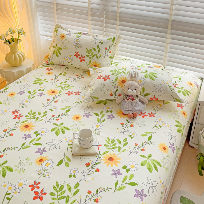 91家纺网 家纺一手货源 找家纺 文黛家居 2025新款时尚印花亲肤床笠单床笠 叶雨情缘