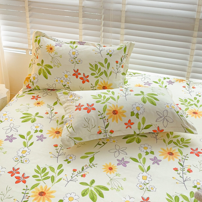 91家纺网 家纺一手货源 找家纺 文黛家居 2025新款时尚印花亲肤床笠单床笠 叶雨情缘