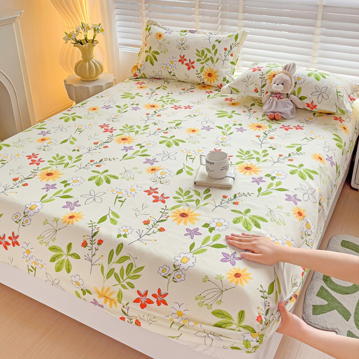 91家纺网 家纺一手货源 找家纺 文黛家居 2025新款时尚印花亲肤床笠单床笠 叶雨情缘