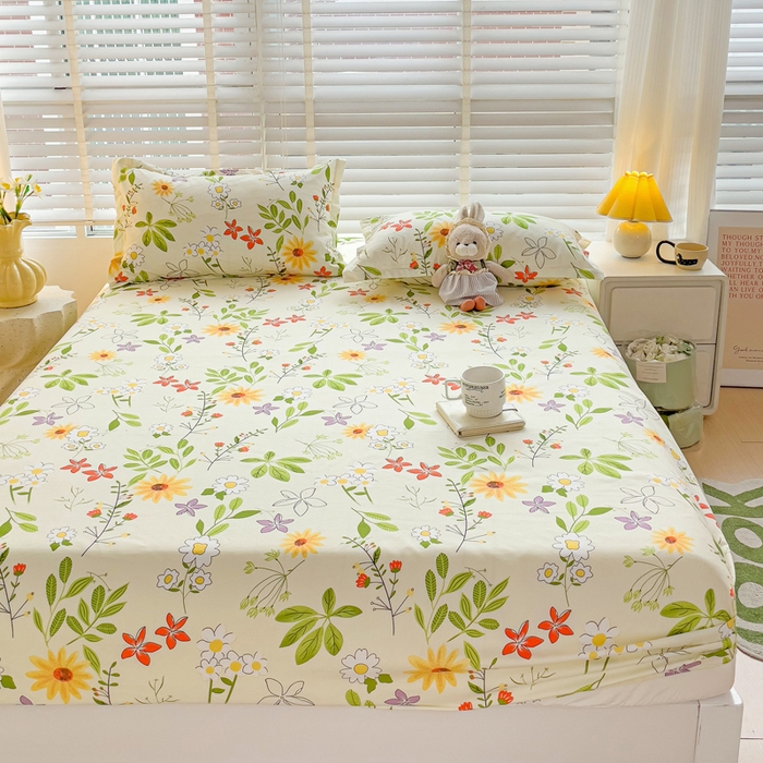 91家纺网 家纺一手货源 找家纺 文黛家居 2025新款时尚印花亲肤床笠单床笠 叶雨情缘