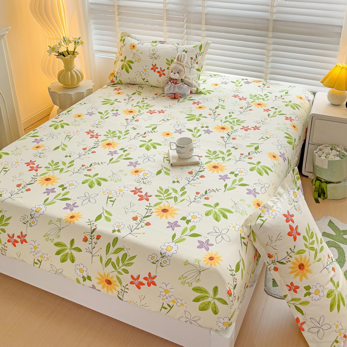 91家纺网 家纺一手货源 找家纺 文黛家居 2025新款时尚印花亲肤床笠单床笠 叶雨情缘