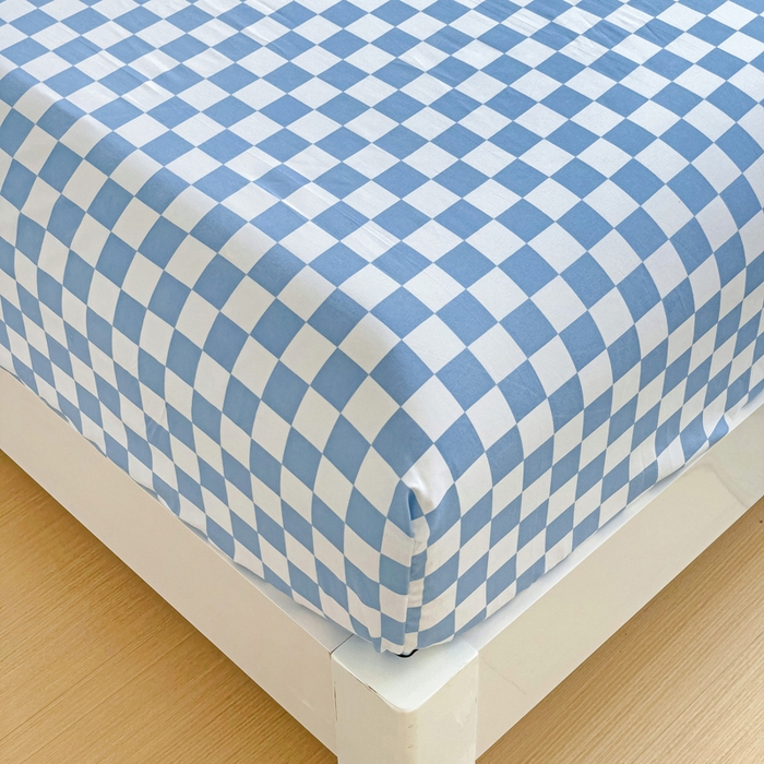 91家纺网 家纺一手货源 找家纺 文黛家居 2025新款时尚印花亲肤床笠单床笠 樱花-蓝格