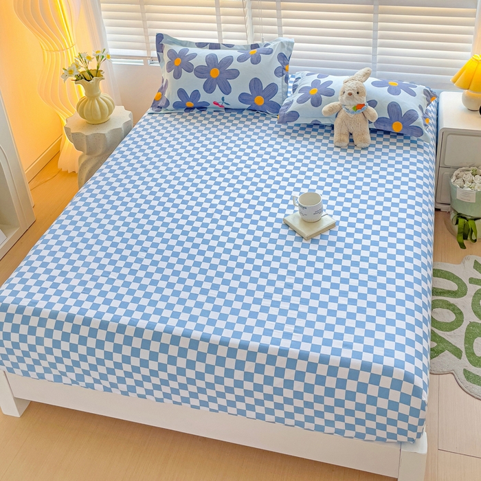 91家纺网 家纺一手货源 找家纺 文黛家居 2025新款时尚印花亲肤床笠单床笠 樱花-蓝格