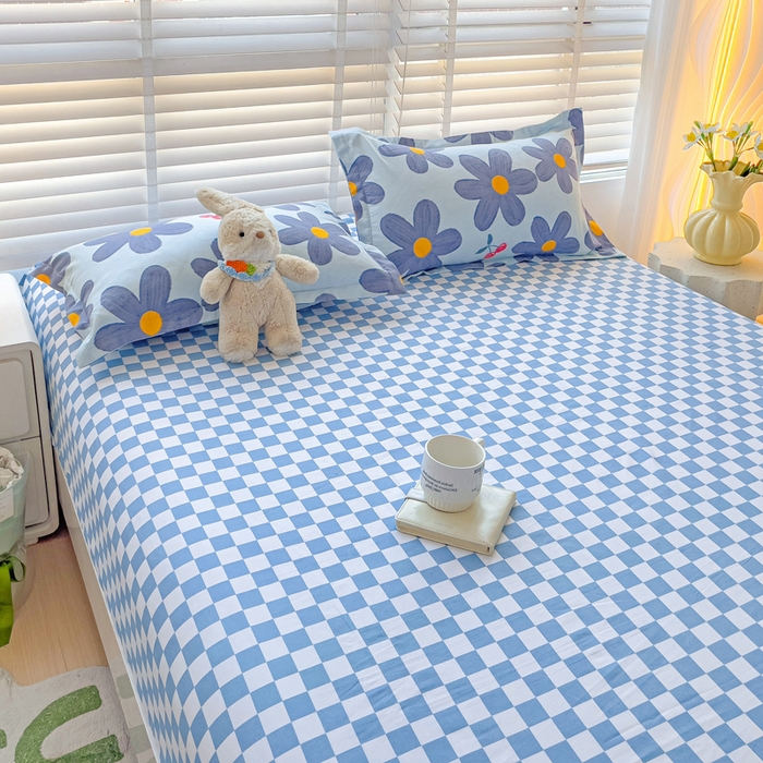 91家纺网 家纺一手货源 找家纺 文黛家居 2025新款时尚印花亲肤床笠单床笠 樱花-蓝格