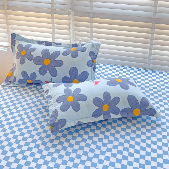 91家纺网 家纺一手货源 找家纺 文黛家居 2025新款时尚印花亲肤床笠单床笠 樱花-蓝格