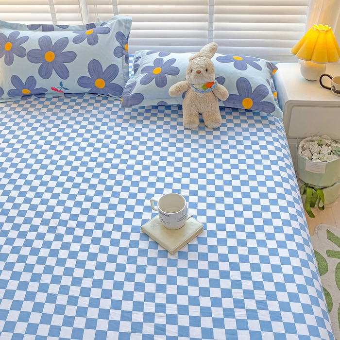 91家纺网 家纺一手货源 找家纺 文黛家居 2025新款时尚印花亲肤床笠单床笠 樱花-蓝格