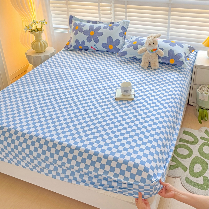 91家纺网 家纺一手货源 找家纺 文黛家居 2025新款时尚印花亲肤床笠单床笠 樱花-蓝格