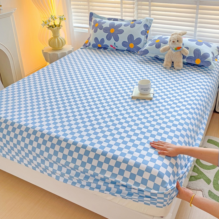 91家纺网 家纺一手货源 找家纺 文黛家居 2025新款时尚印花亲肤床笠单床笠 樱花-蓝格