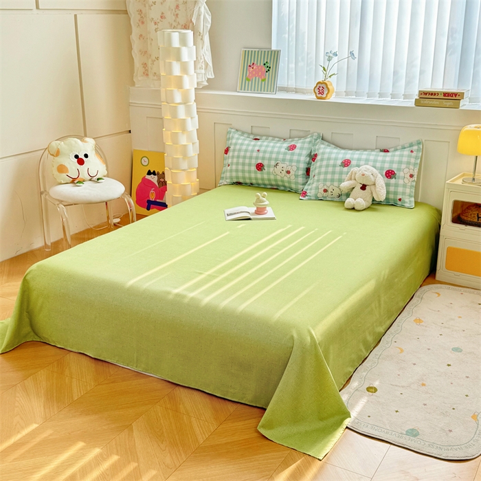 91家纺网 家纺一手货源 找家纺 佑泽家纺 2025活性印花芦荟棉四件套 格子熊-绿