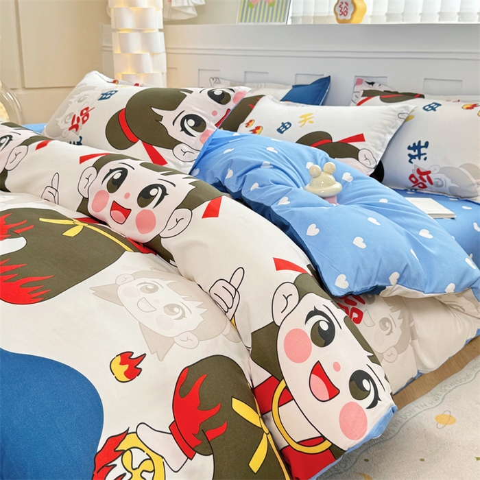 91家纺网 家纺一手货源 找家纺 佑泽家纺 2025活性印花芦荟棉四件套 萌趣灵童