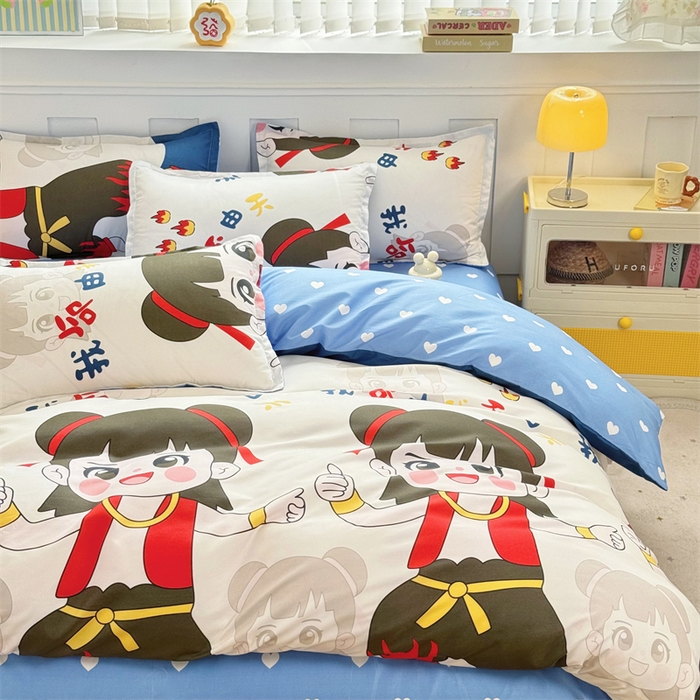 91家纺网 家纺一手货源 找家纺 佑泽家纺 2025活性印花芦荟棉四件套 萌趣灵童