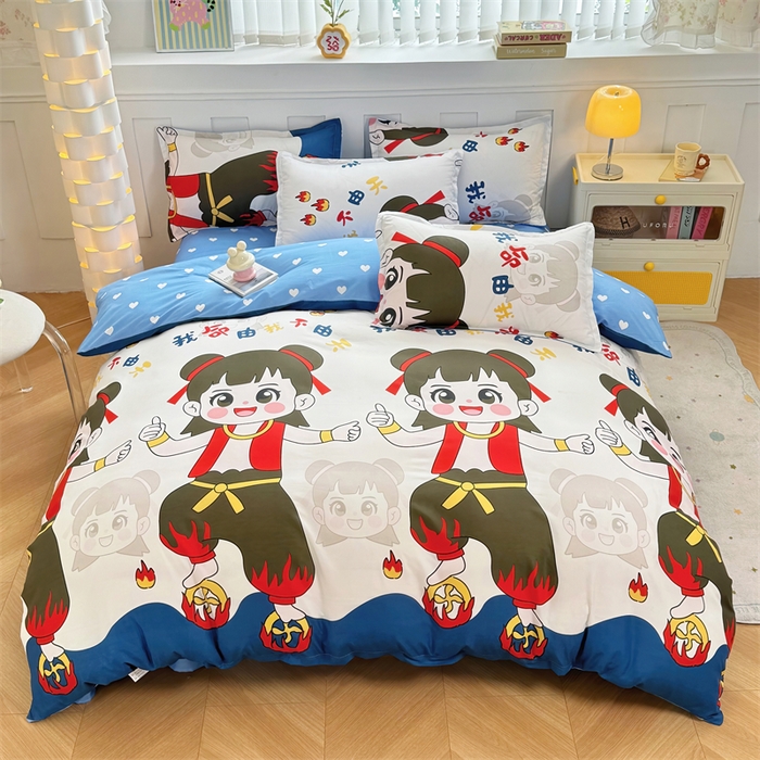 佑泽家纺 2025活性印花芦荟棉四件套 萌趣灵童