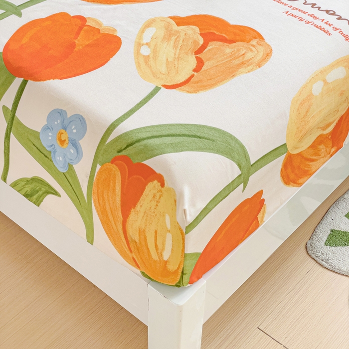 91家纺网 家纺一手货源 找家纺 文黛家居 2025新款时尚印花亲肤床笠单床笠 郁金香-绿