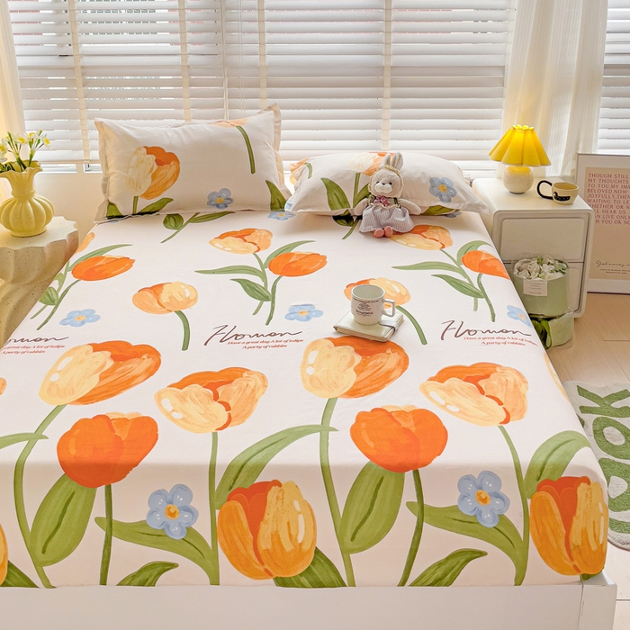 91家纺网 家纺一手货源 找家纺 文黛家居 2025新款时尚印花亲肤床笠单床笠 郁金香-绿