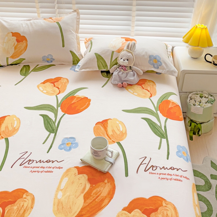 91家纺网 家纺一手货源 找家纺 文黛家居 2025新款时尚印花亲肤床笠单床笠 郁金香-绿