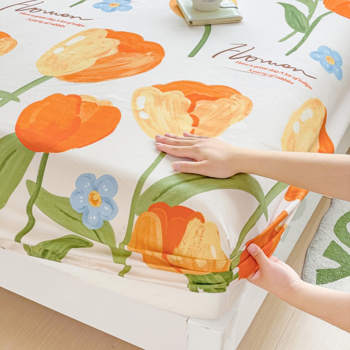 91家纺网 家纺一手货源 找家纺 文黛家居 2025新款时尚印花亲肤床笠单床笠 郁金香-绿