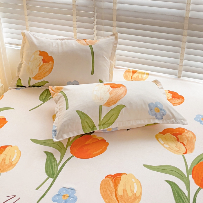 91家纺网 家纺一手货源 找家纺 文黛家居 2025新款时尚印花亲肤床笠单床笠 郁金香-绿