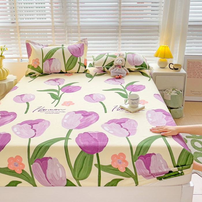 文黛家居 2025新款时尚印花亲肤床笠单床笠 郁金香-紫