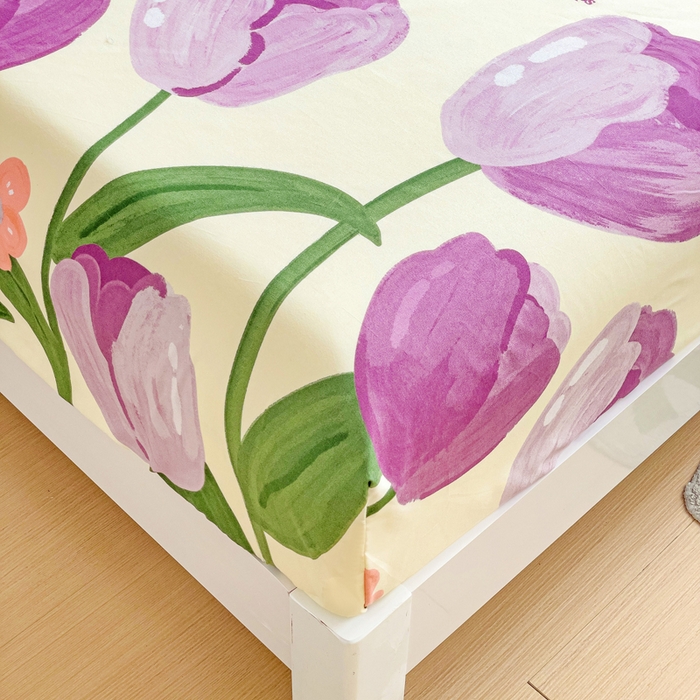 91家纺网 家纺一手货源 找家纺 文黛家居 2025新款时尚印花亲肤床笠单床笠 郁金香-紫