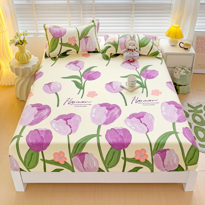 91家纺网 家纺一手货源 找家纺 文黛家居 2025新款时尚印花亲肤床笠单床笠 郁金香-紫