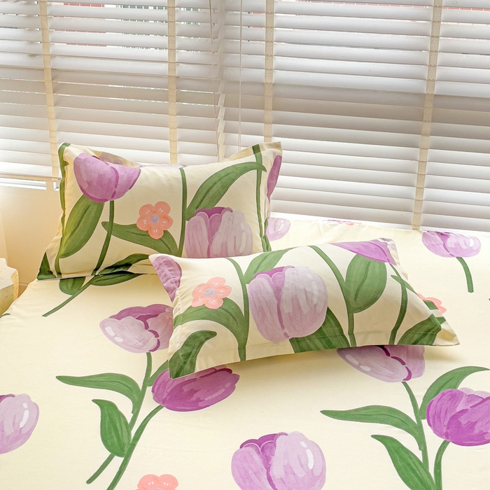 91家纺网 家纺一手货源 找家纺 文黛家居 2025新款时尚印花亲肤床笠单床笠 郁金香-紫