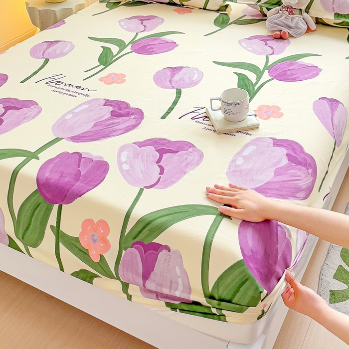 91家纺网 家纺一手货源 找家纺 文黛家居 2025新款时尚印花亲肤床笠单床笠 郁金香-紫