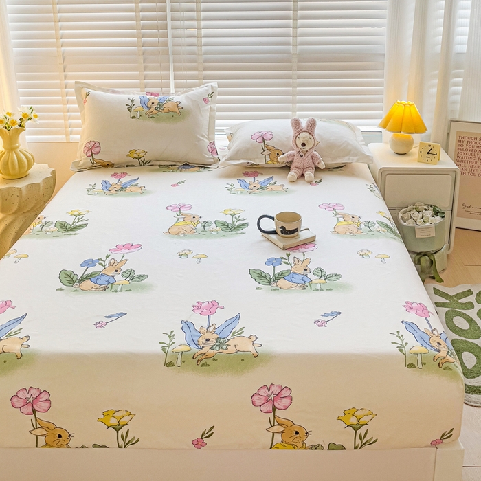 91家纺网 家纺一手货源 找家纺 文黛家居 2025新款时尚印花亲肤床笠单床笠 园林兔