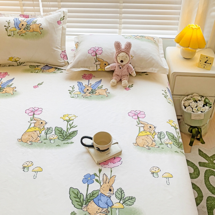 91家纺网 家纺一手货源 找家纺 文黛家居 2025新款时尚印花亲肤床笠单床笠 园林兔