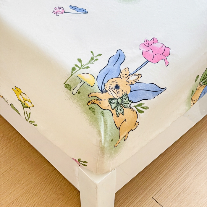 91家纺网 家纺一手货源 找家纺 文黛家居 2025新款时尚印花亲肤床笠单床笠 园林兔