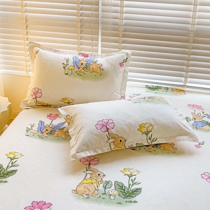 91家纺网 家纺一手货源 找家纺 文黛家居 2025新款时尚印花亲肤床笠单床笠 园林兔