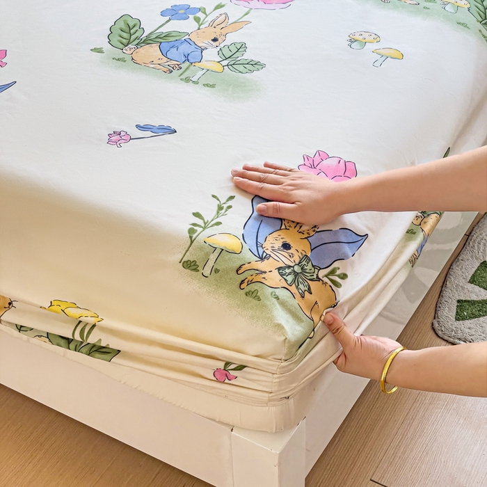 91家纺网 家纺一手货源 找家纺 文黛家居 2025新款时尚印花亲肤床笠单床笠 园林兔