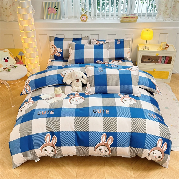 佑泽家纺 2025活性印花芦荟棉四件套 棋盘格-兔