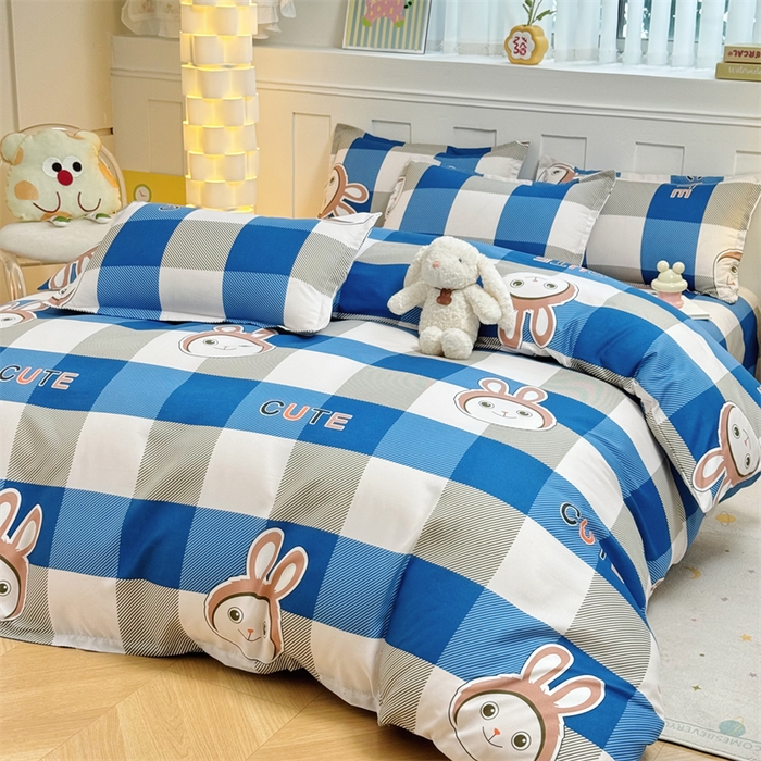 91家纺网 家纺一手货源 找家纺 佑泽家纺 2025活性印花芦荟棉四件套 棋盘格-兔