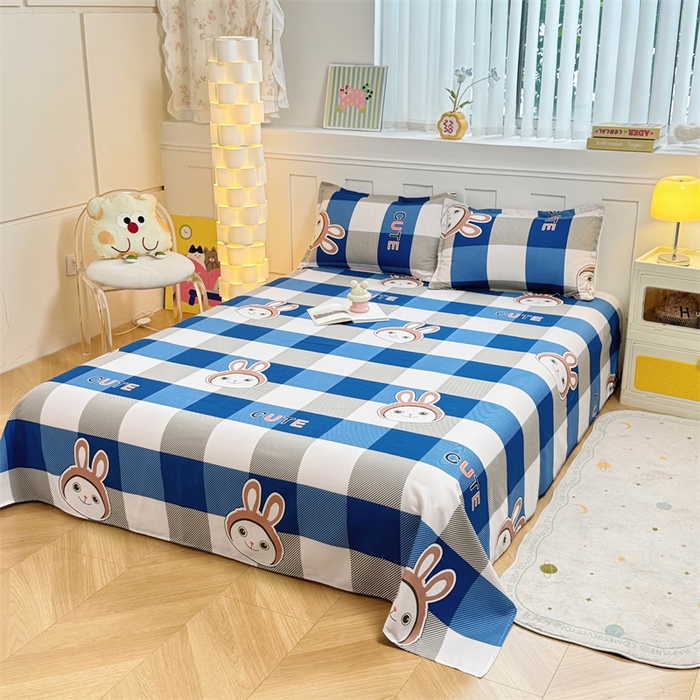 91家纺网 家纺一手货源 找家纺 佑泽家纺 2025活性印花芦荟棉四件套 棋盘格-兔