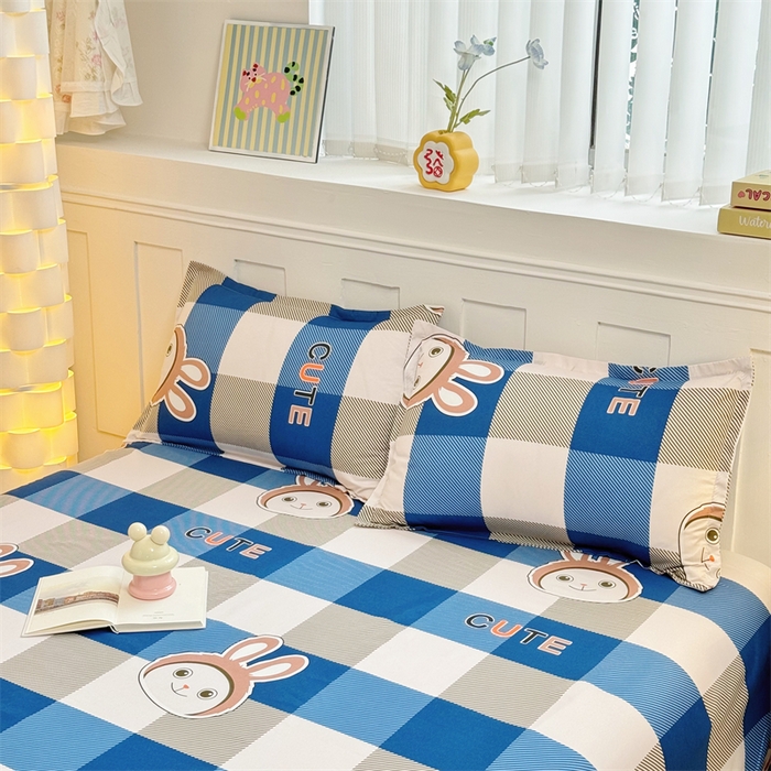 91家纺网 家纺一手货源 找家纺 佑泽家纺 2025活性印花芦荟棉四件套 棋盘格-兔