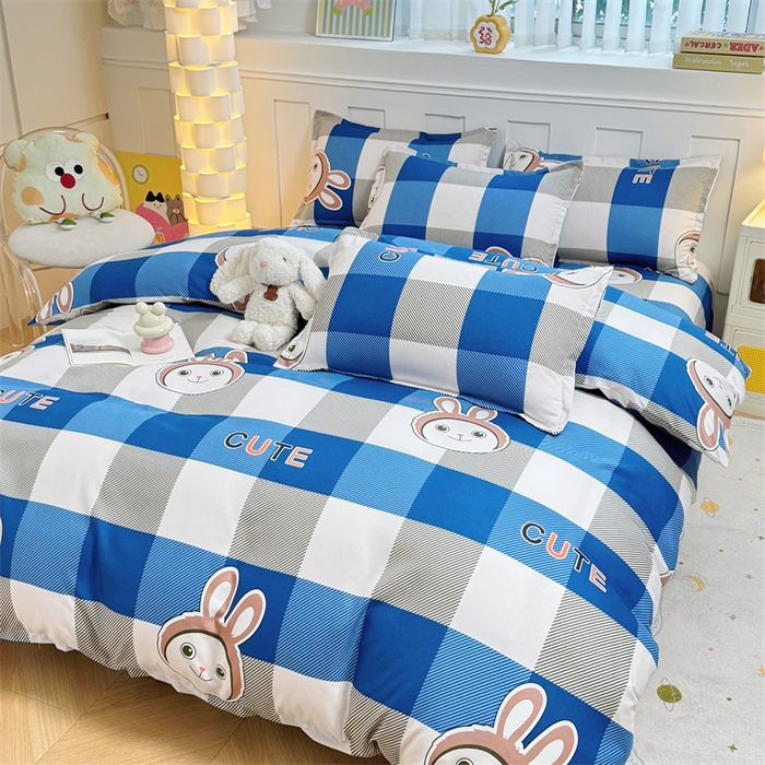 91家纺网 家纺一手货源 找家纺 佑泽家纺 2025活性印花芦荟棉四件套 棋盘格-兔