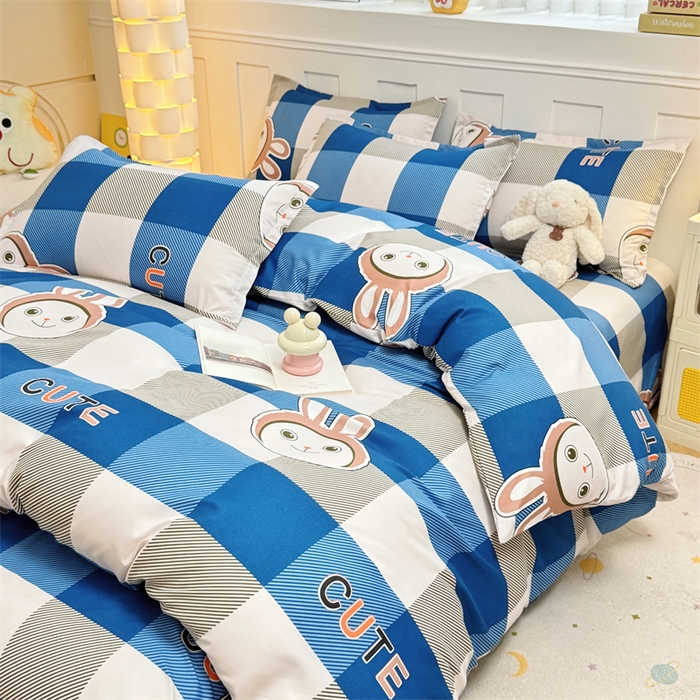 91家纺网 家纺一手货源 找家纺 佑泽家纺 2025活性印花芦荟棉四件套 棋盘格-兔