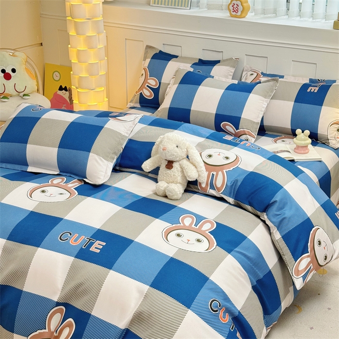 91家纺网 家纺一手货源 找家纺 佑泽家纺 2025活性印花芦荟棉四件套 棋盘格-兔