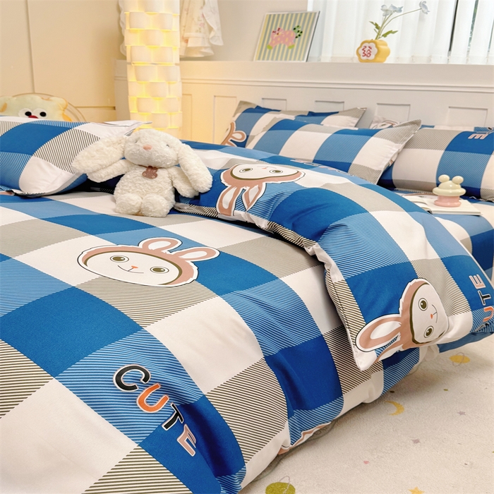 91家纺网 家纺一手货源 找家纺 佑泽家纺 2025活性印花芦荟棉四件套 棋盘格-兔