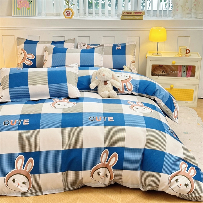 91家纺网 家纺一手货源 找家纺 佑泽家纺 2025活性印花芦荟棉四件套 棋盘格-兔