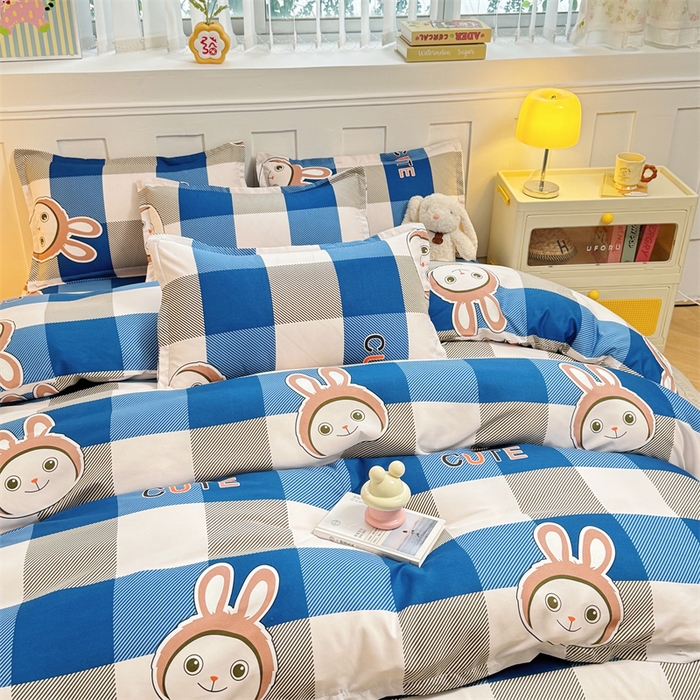 91家纺网 家纺一手货源 找家纺 佑泽家纺 2025活性印花芦荟棉四件套 棋盘格-兔