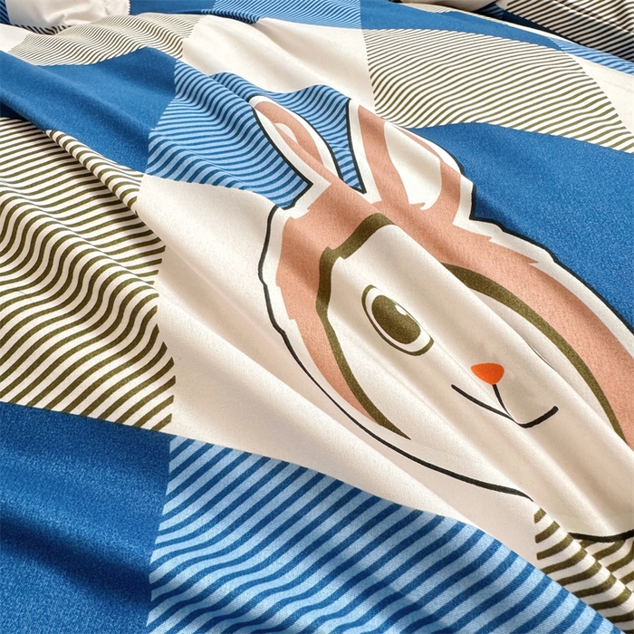 91家纺网 家纺一手货源 找家纺 佑泽家纺 2025活性印花芦荟棉四件套 棋盘格-兔