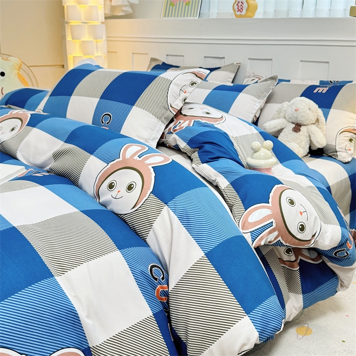 91家纺网 家纺一手货源 找家纺 佑泽家纺 2025活性印花芦荟棉四件套 棋盘格-兔