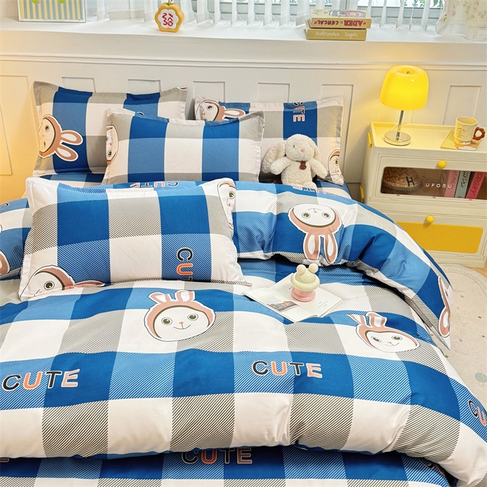 91家纺网 家纺一手货源 找家纺 佑泽家纺 2025活性印花芦荟棉四件套 棋盘格-兔