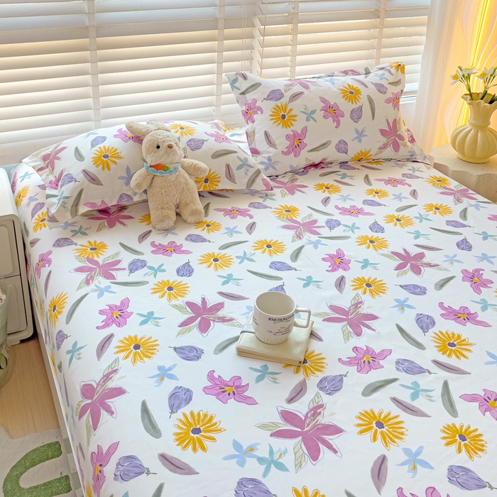 91家纺网 家纺一手货源 找家纺 文黛家居 2025新款时尚印花亲肤床笠单床笠 紫韵花开