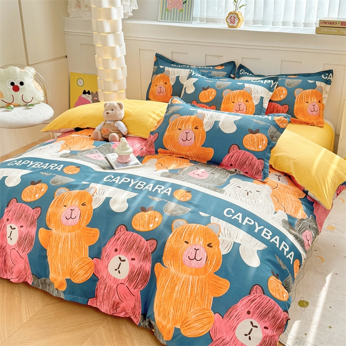 91家纺网 家纺一手货源 找家纺 佑泽家纺 2025活性印花芦荟棉四件套 熊熊世界