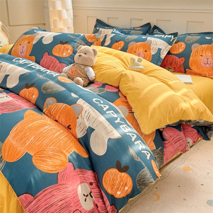 91家纺网 家纺一手货源 找家纺 佑泽家纺 2025活性印花芦荟棉四件套 熊熊世界